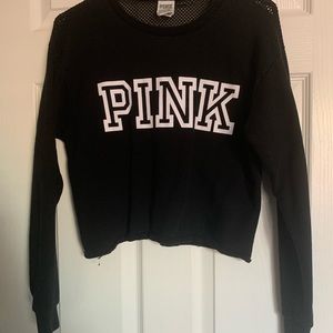 “Pink” black cropped crewneck